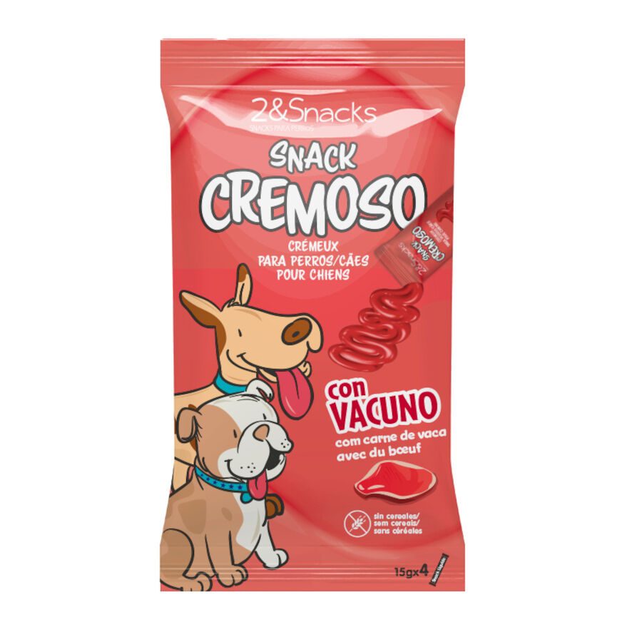 4 saquetas x 15 g 2&Snacks Snacks cremosos de carne bovina para c&atilde;es, , large Imagem n&uacute;mero 1