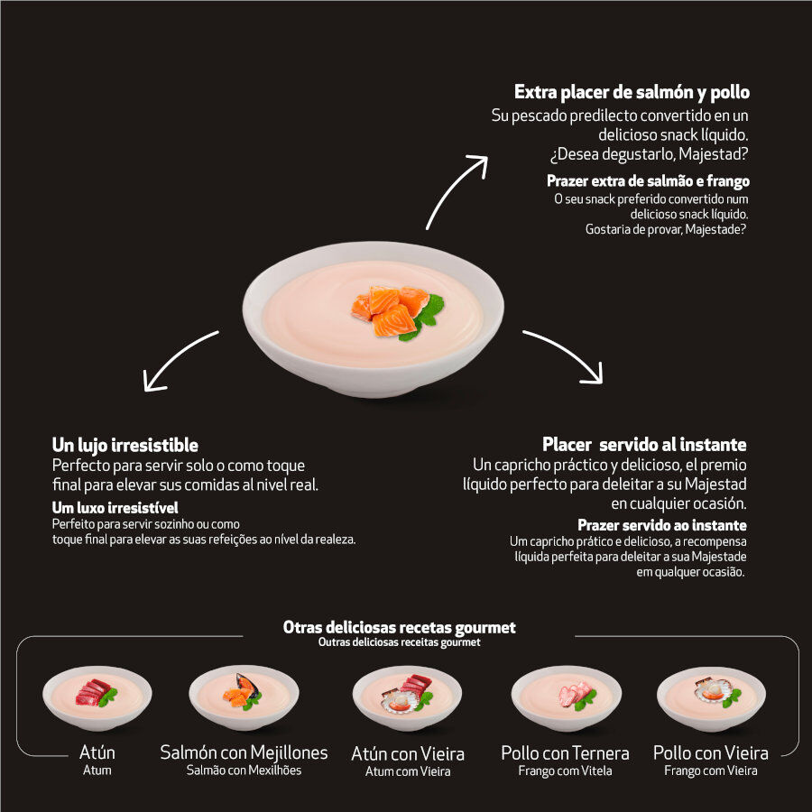 6 saquetas x 15 g Majesty Salm&atilde;o com Frango snack l&iacute;quido para gatos, , large Imagem n&uacute;mero 4