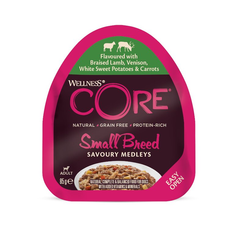 85 g Wellness Core Small Breed Grain Free Cordeiro e Veado terrina para cães,  Imagem número 1 85 g Wellness Core Small Breed Grain Free Cordeiro e Veado terrina para cães, , large Imagem número 1