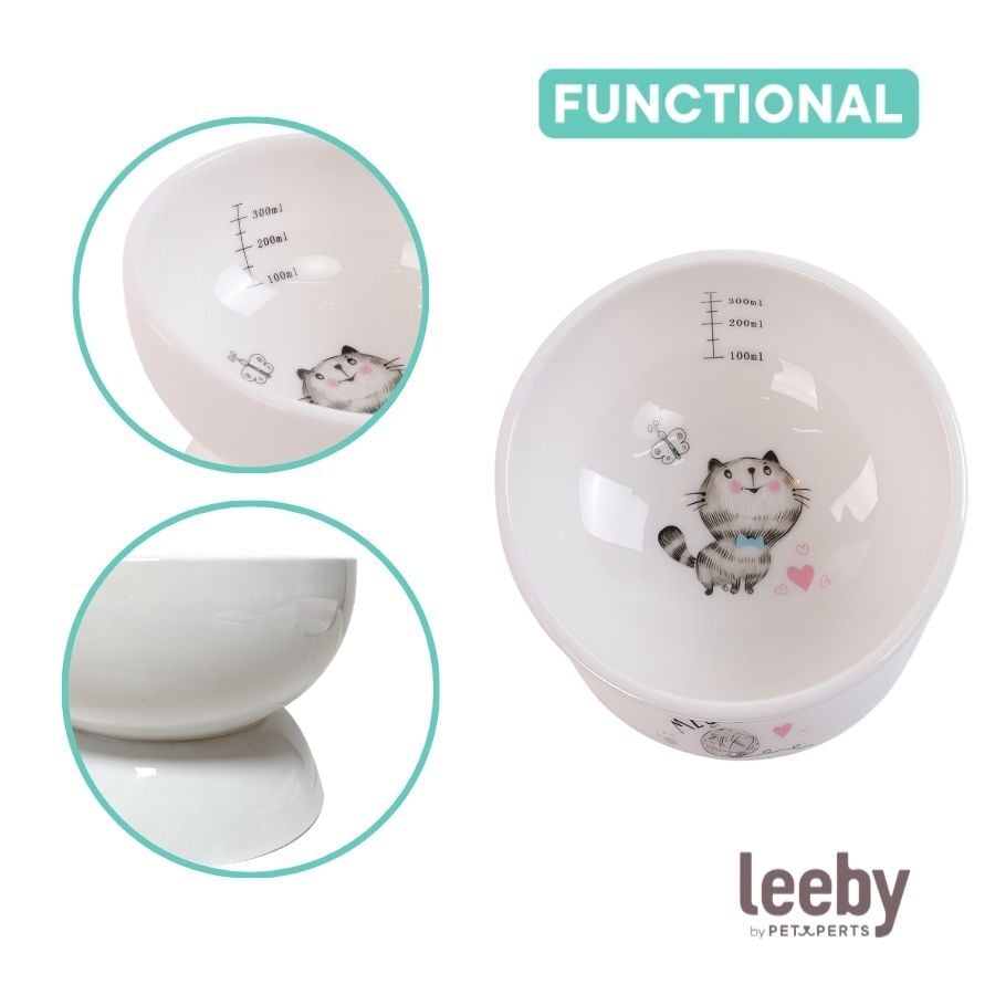 Leeby Comedouro Elevado de Cer&acirc;mica Branco para Gatos, , large Imagem n&uacute;mero 3
