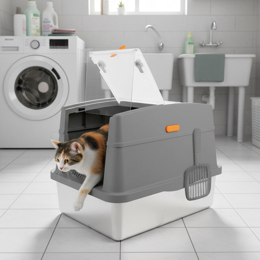 All For Paws Go Fresh Caixa de Areia com tampoa em a&ccedil;o inoxid&aacute;vel cinzenta para gatos, , large Imagem n&uacute;mero 1