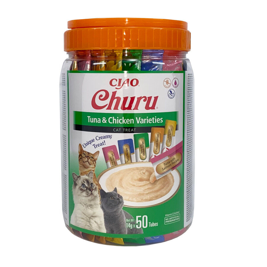 50 saquetas x 14 g Churu Snack Cremoso Variedades de Atum e Frango para gatos, , large Imagem n&uacute;mero 1