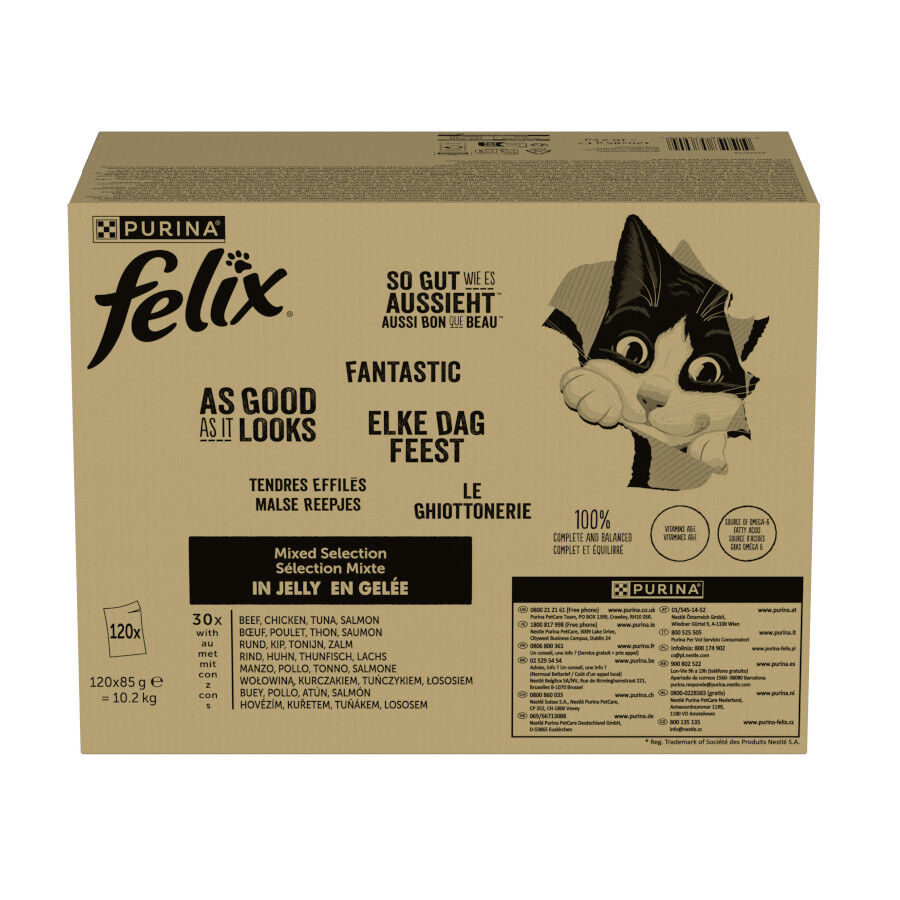 80 saquetas x 85 g Felix Fantastic Mix Comida h&uacute;mida de carne em gelatina para gatos, , large Imagem n&uacute;mero 2