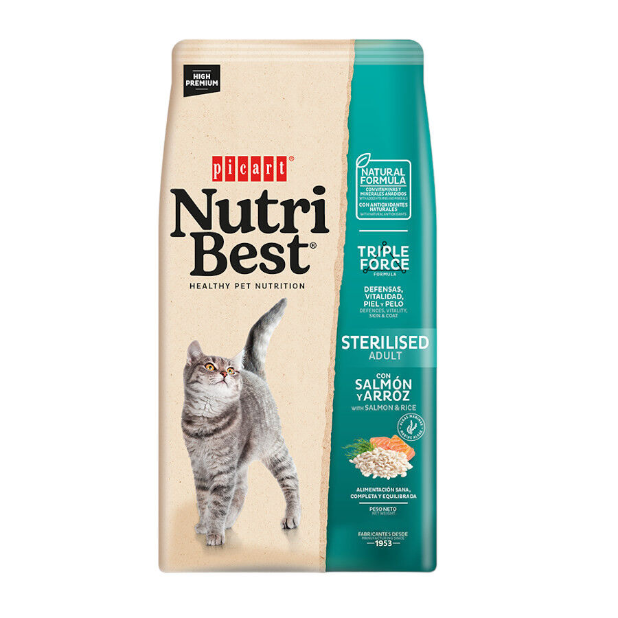 8 kg Nutribest Adult Sterilised Salm&atilde;o e Arroz ra&ccedil;&atilde;o para gatos, , large Imagem n&uacute;mero 1