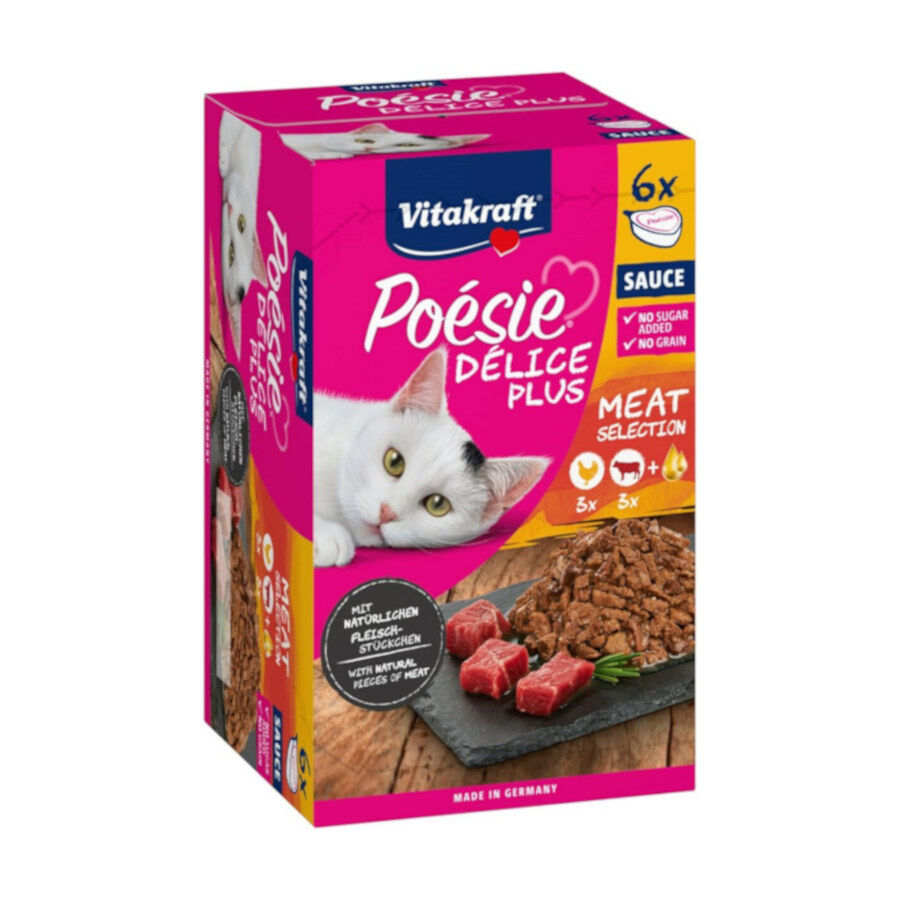 24 saquetas x 85 g Vitakraft Po&eacute;sie D&eacute;lice Plus Cuba Sele&ccedil;&atilde;o de Carne para gatos Pack Poupan&ccedil;a!, , large Imagem n&uacute;mero 1