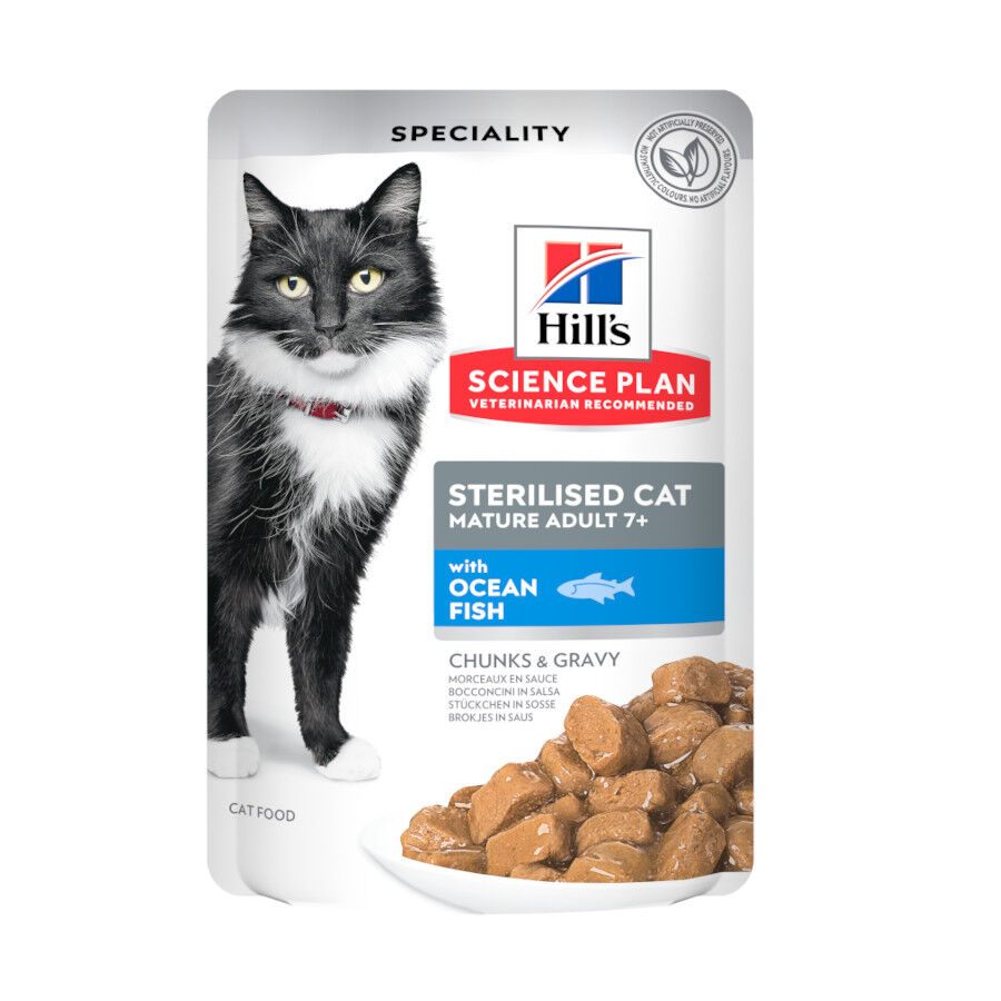 2 saquetas x 85 g Hill's Science Plan Sterilised Mature Peixe Oce&aacute;nico saqueta de molho para gatos Pack poupan&ccedil;a!, , large Imagem n&uacute;mero 2