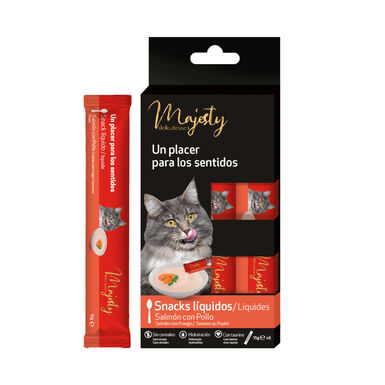Majesty Salmão com Frango snack líquido para gatos