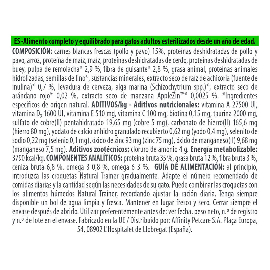 3 kg Natural Trainer Sterilised ra&ccedil;&atilde;o para gatos, , large Imagem n&uacute;mero 3