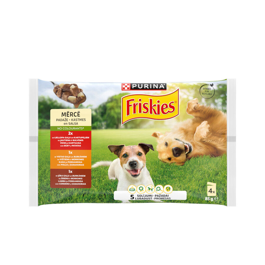 4 saquetas x 85 g Friskies Frango em molho comida h&uacute;mida para c&atilde;o, , large Imagem n&uacute;mero 1