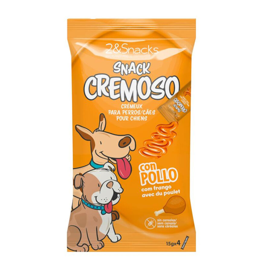 4 saquetas x 15 g 2&Snacks Snacks Cremosos com Frango para c&atilde;es, , large Imagem n&uacute;mero 1