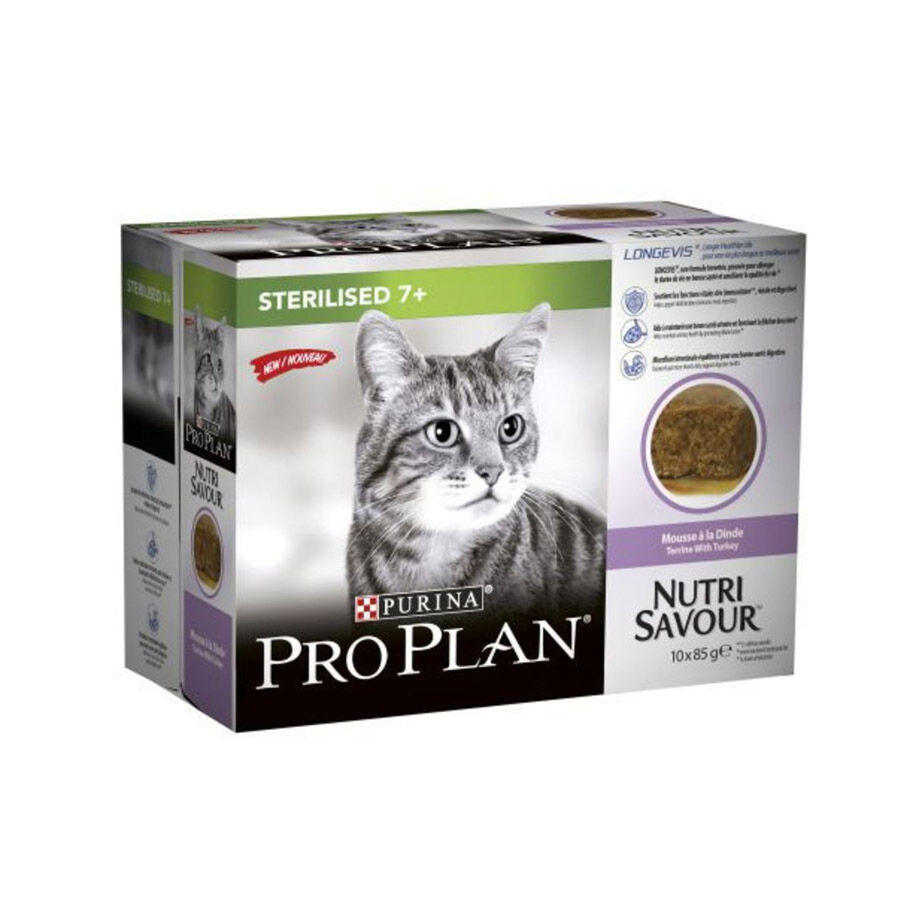 10 terrinas x 85 g Pro Plan NutriSavour Sterilised 7+ Peru terrina para gatos, , large Imagem n&uacute;mero 1