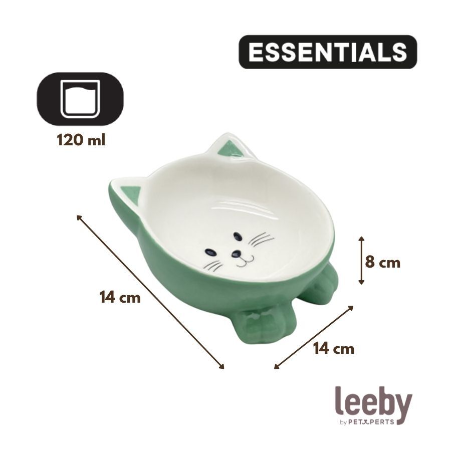 Leeby Comedouro de Cer&acirc;mica Branco e Verde com Orelhinhas para gatos, , large Imagem n&uacute;mero 4