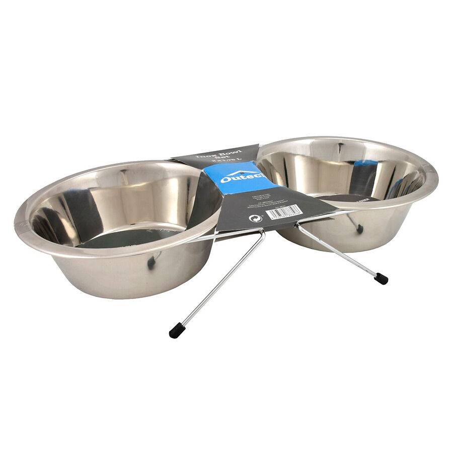 Outech Comedouro duplo de a&ccedil;o inoxid&aacute;vel para c&atilde;es e gatos, , large Imagem n&uacute;mero 1