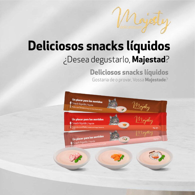 48 saquetas x 15 g Majesty Snack líquido Mix para gatos,  Imagem número 2 48 saquetas x 15 g Majesty Snack líquido Mix para gatos, , large Imagem número 2