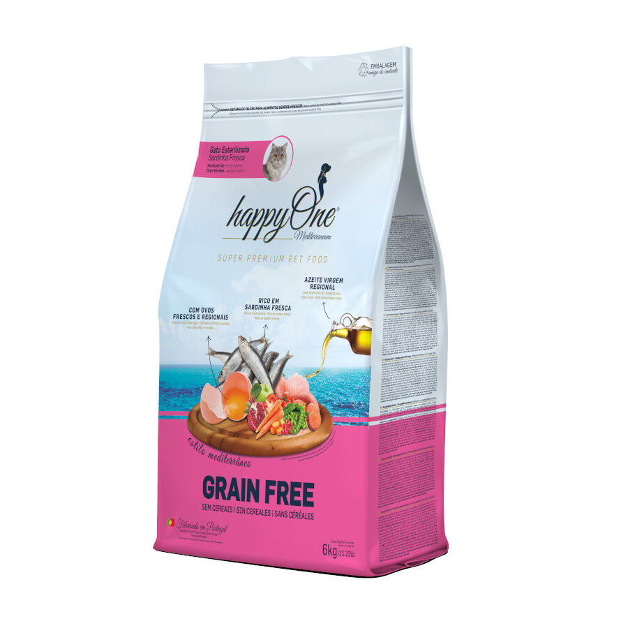 happyOne Mediterraneum Grain Free ra&ccedil;&atilde;o de sardinha para gatos esterilizados, , large Imagem n&uacute;mero 1
