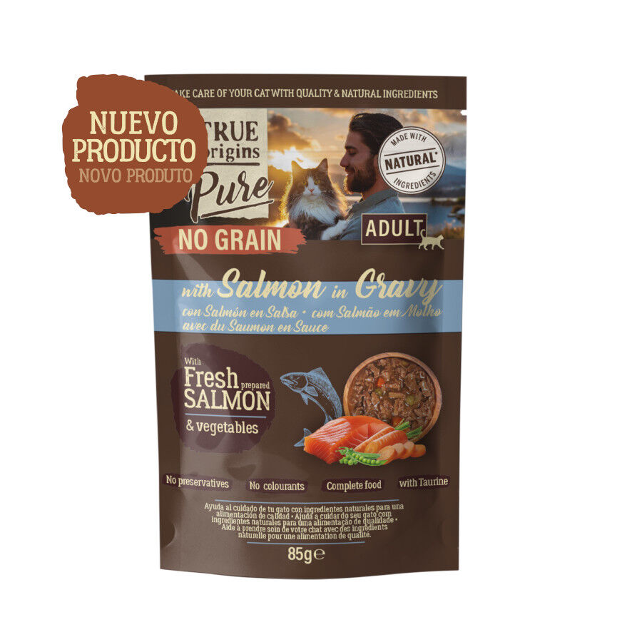 85 g True Origins Pure No Grain Comida h&uacute;mida de salm&atilde;o am saqueta para gatos, , large Imagem n&uacute;mero 2