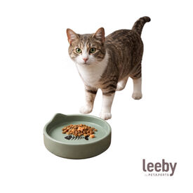 Leeby Comedouro de Cer&acirc;mica Azul com Orelhinhas para gatos