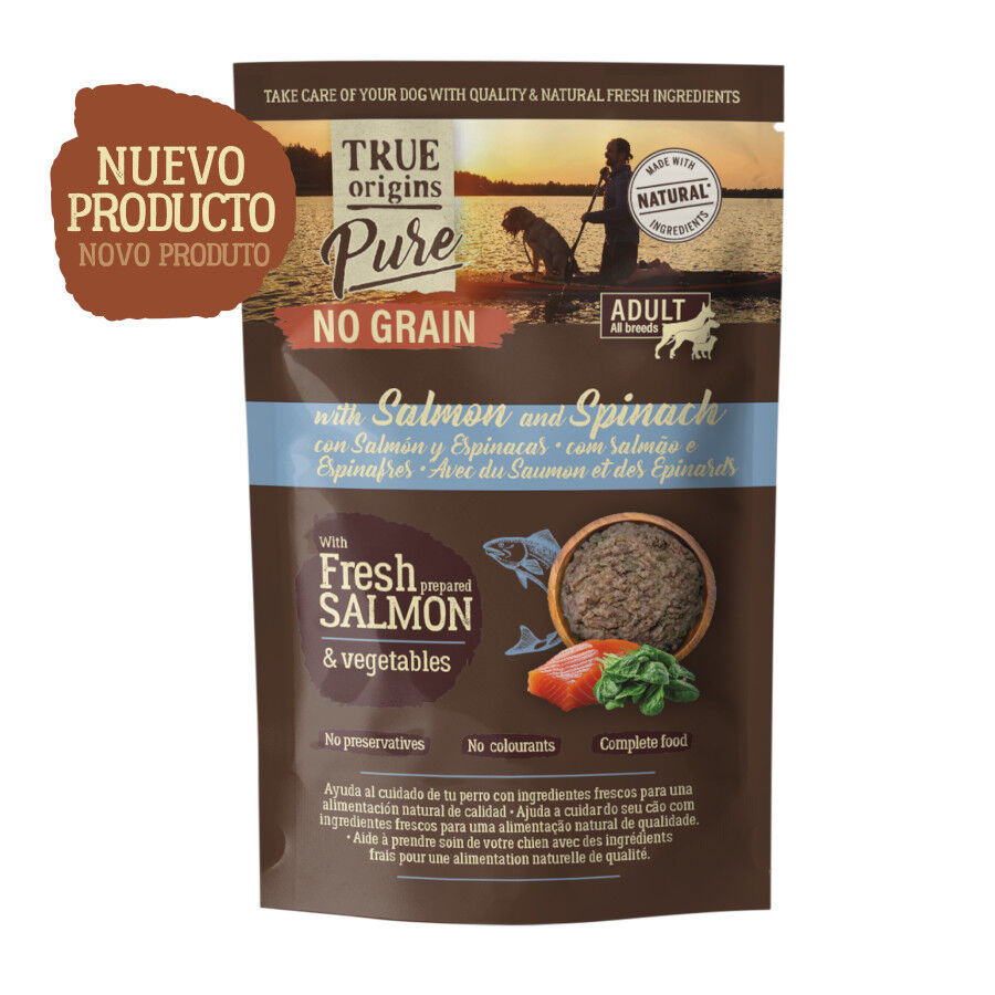 True Origins Pure Comida h&uacute;mida de salm&atilde;o com espinafres em saquetas para c&atilde;es , , large Imagem n&uacute;mero 2