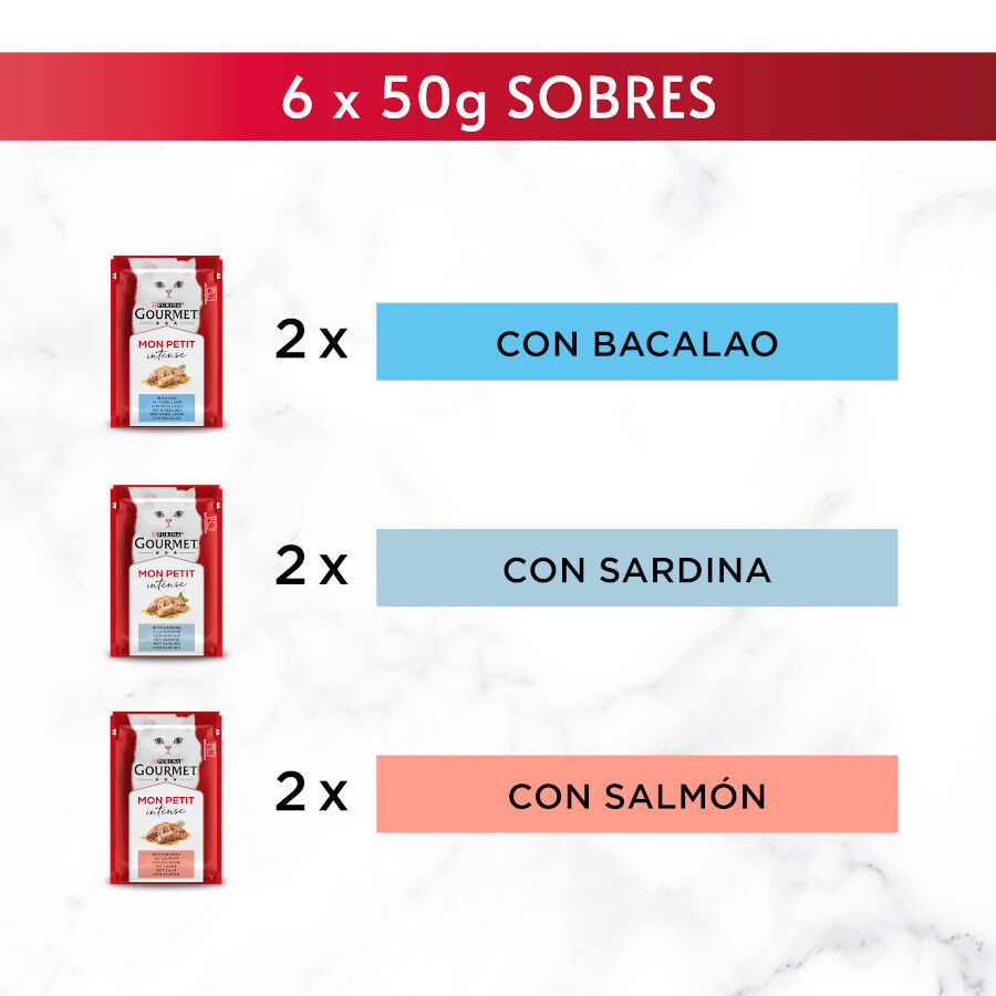 6 saquetas x 50 g Purina Gourmet Mon Petit Sele&ccedil;&atilde;o Peixes em molho para gatos, , large Imagem n&uacute;mero 5
