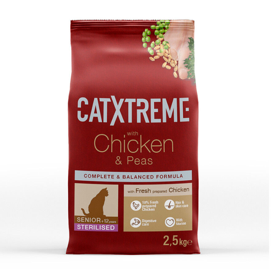 2.5 kg Ra&ccedil;&atilde;o para gatos Catxtreme Senior Sterilized Chicken and Peas, , large Imagem n&uacute;mero 1