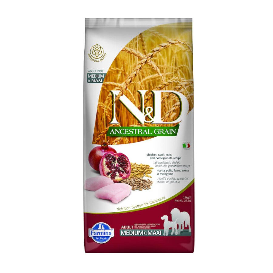 12 kg Farmina N&D Ancestral Grain AdultoFrango e rom&atilde; ra&ccedil;&atilde;o para c&atilde;es, , large Imagem n&uacute;mero 1