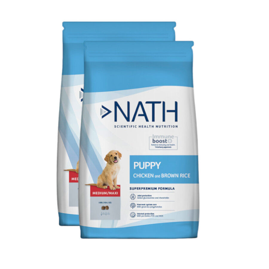 2 x 12 kg Nath Puppy Medium Maxi Frango ra&ccedil;&atilde;o para c&atilde;es Pack poupan&ccedil;a!, , large Imagem n&uacute;mero 1