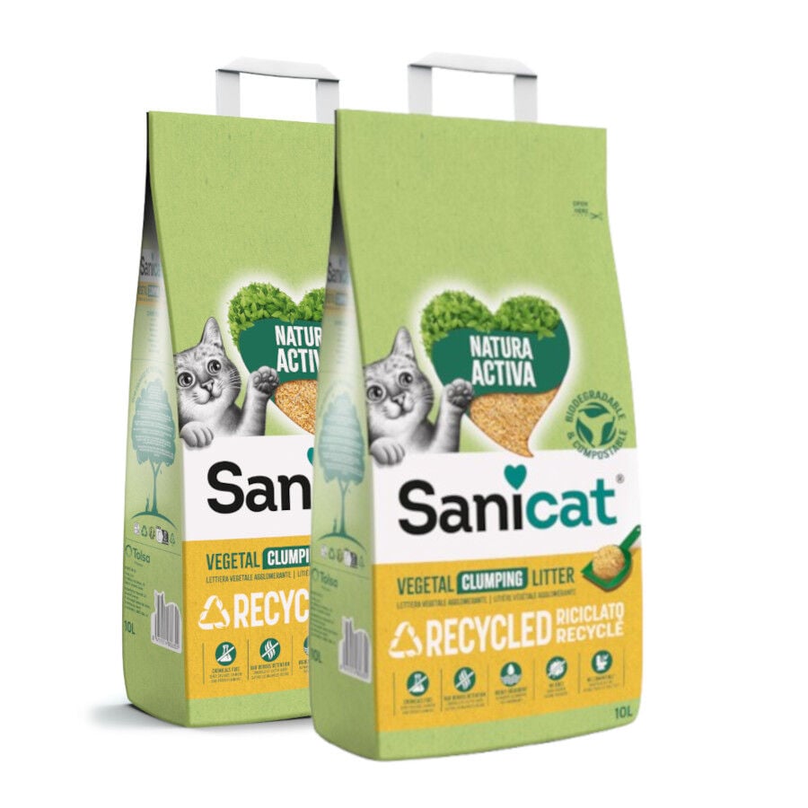 2 x 10 L Sanicat Natura Activa Recycled Areia para gatos Pack poupan&ccedil;a!, , large Imagem n&uacute;mero 1