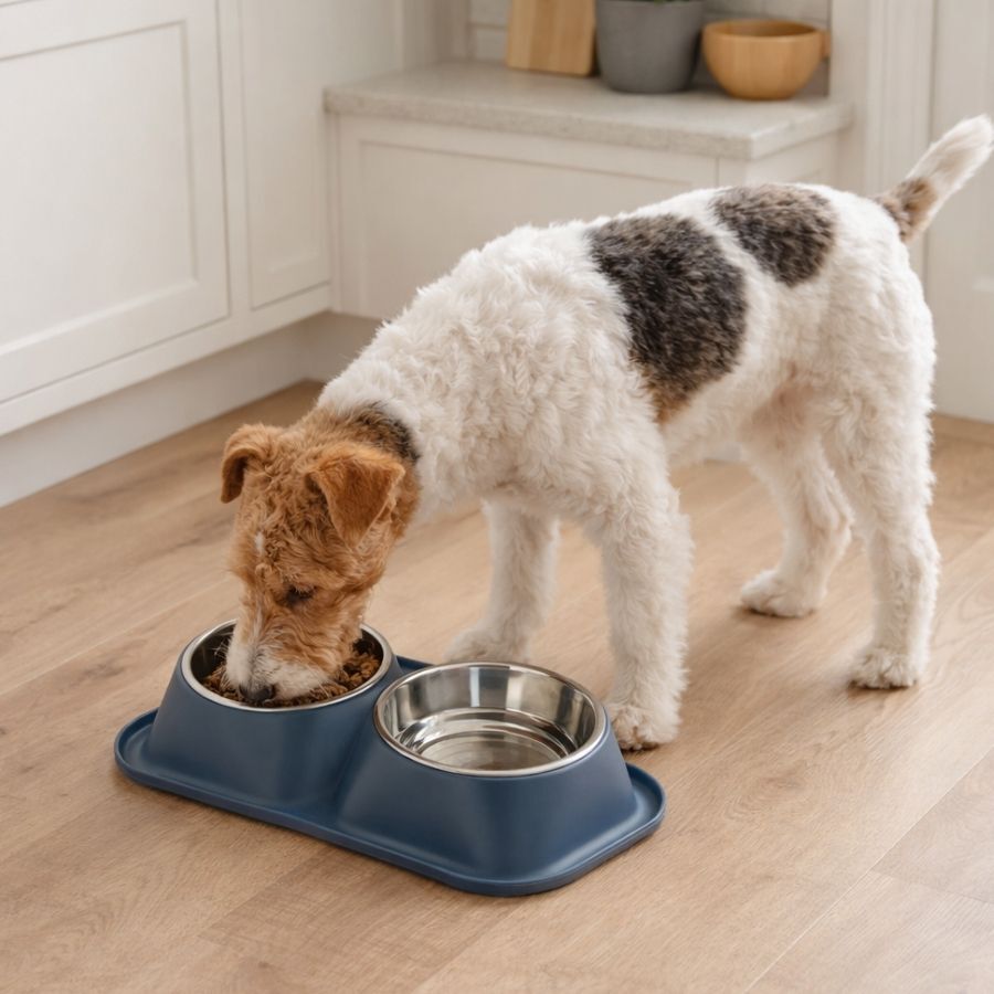 Leeby Comedouro Duplo de Metal Azul para c&atilde;es, , large Imagem n&uacute;mero 1