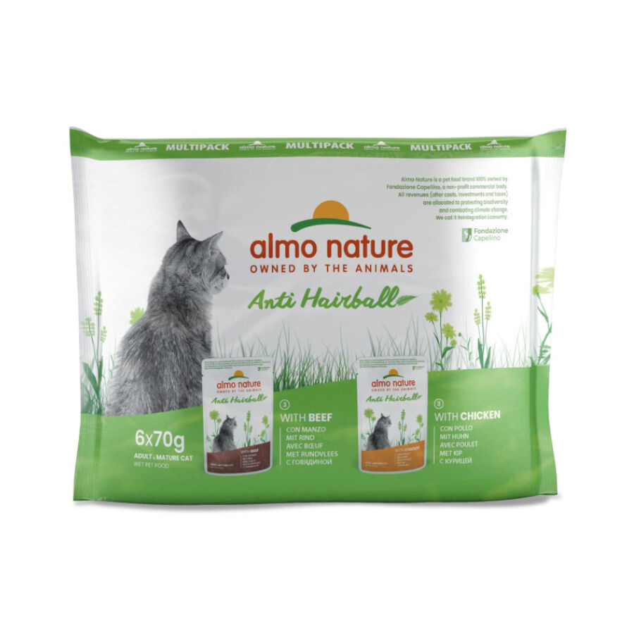 6 saquetas x 70 g Almo Nature Anti Hairball Carne de Vaca e Frango saquetas para gatos &ndash; Multipack, , large Imagem n&uacute;mero 1