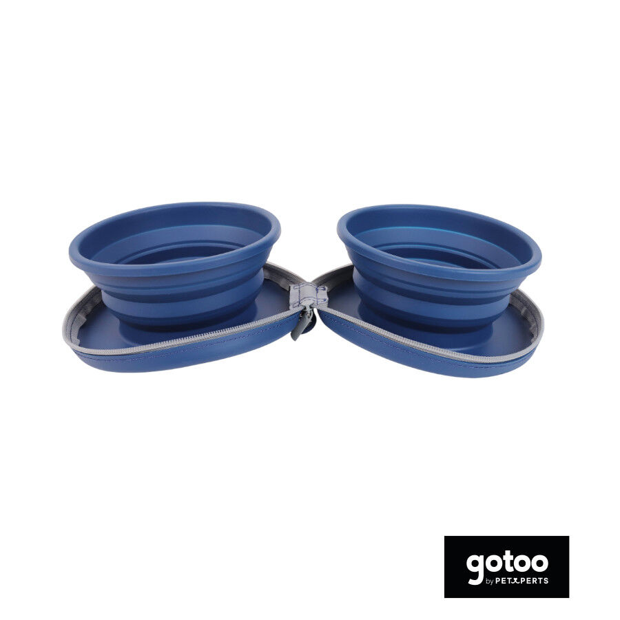 Gotoo Comedouro Port&aacute;til Duplo em Silicone Azul para c&atilde;es, , large Imagem n&uacute;mero 2