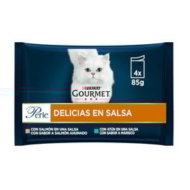 Gourmet Perle Filetes de Salmão e Atum em molho saqueta para gatos