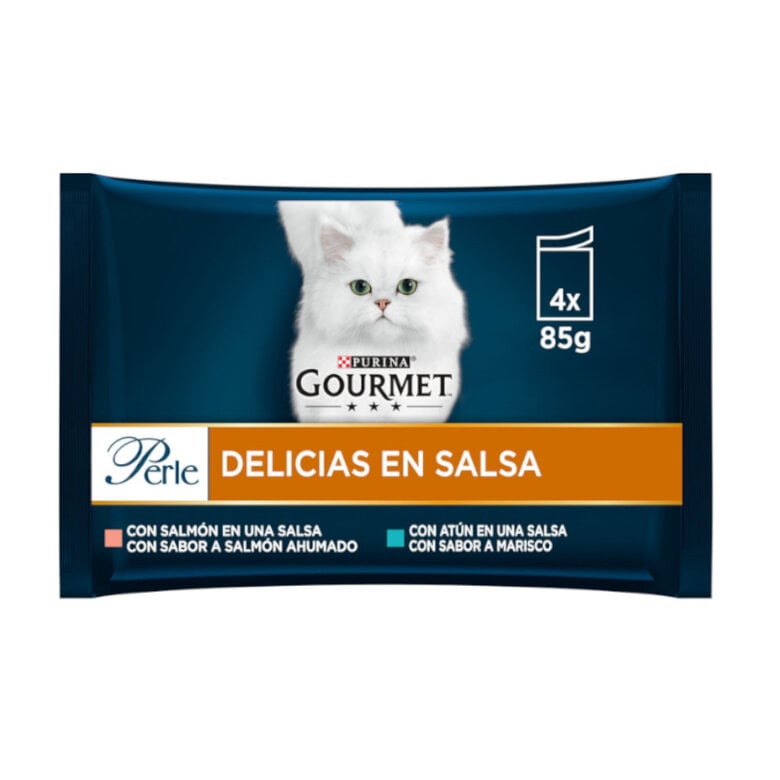 4 saquetas x 85 g Gourmet Perle Filetes de Salmão e Atum em molho saqueta para gatos,  Imagem número 1 4 saquetas x 85 g Gourmet Perle Filetes de Salmão e Atum em molho saqueta para gatos, , large Imagem número 1