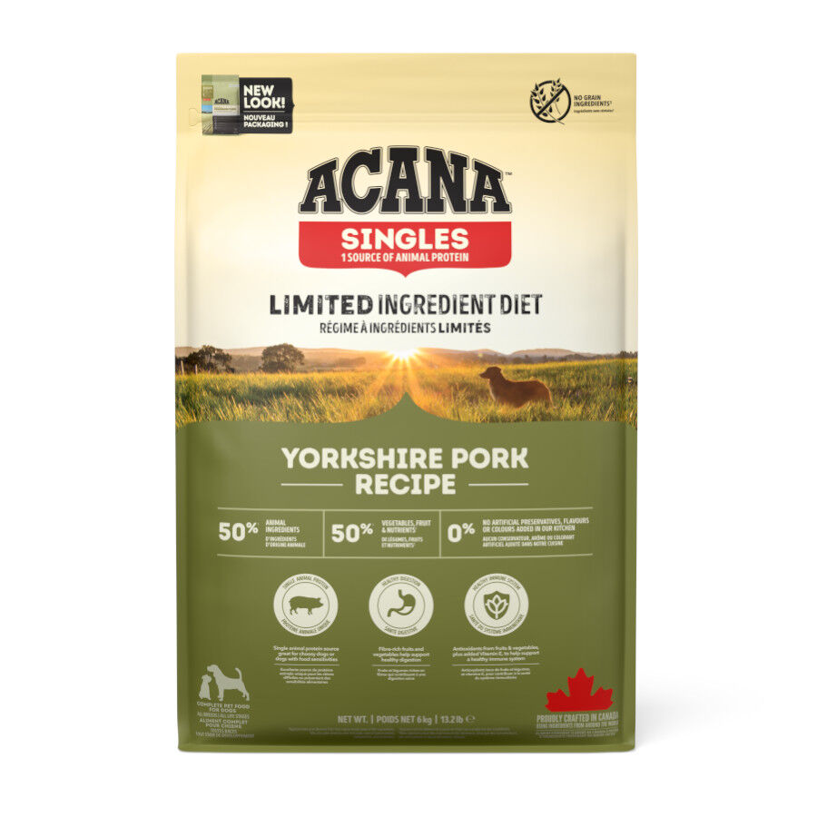 6 kg Acana Singles Yorkshire Pork Porco e Ab&oacute;bora Ra&ccedil;&atilde;o para c&atilde;es, , large Imagem n&uacute;mero 1