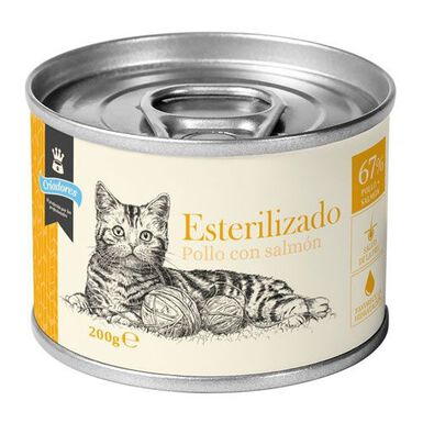 Criadores Esterilizado Frango e Salmão lata para gatos