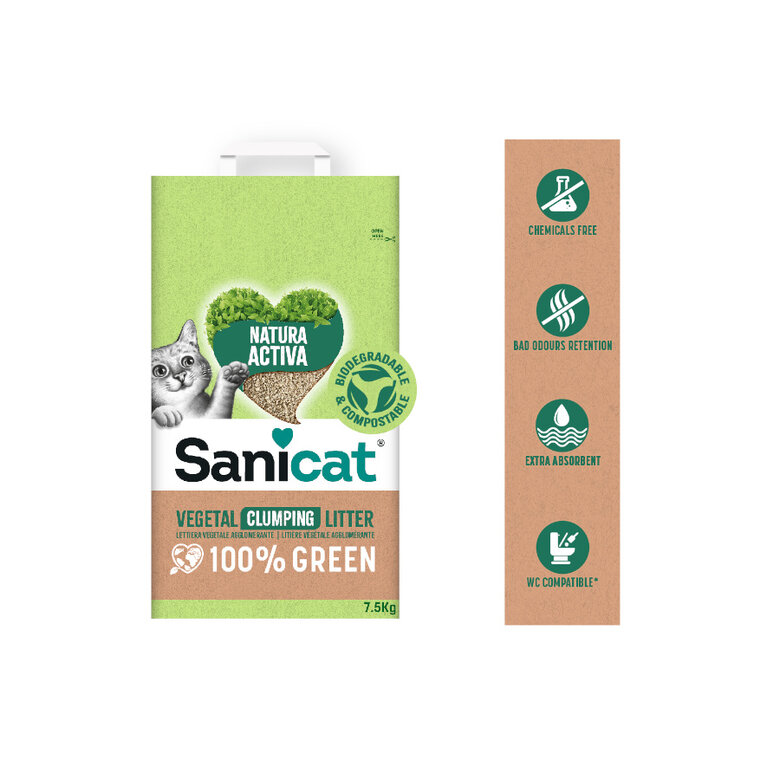 2.5 kg Sanicat Natura Activa 100% Green Areia Vegetal para gatos,  Imagem número 3 2.5 kg Sanicat Natura Activa 100% Green Areia Vegetal para gatos, , large Imagem número 3