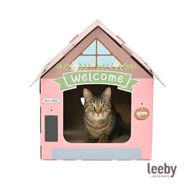 Leeby Hattie casota arranhadora de cartão cor-de-rosa para gatos