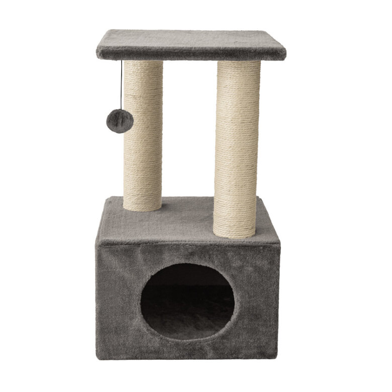 Leeby Colette Scratch arranhador com cama nido e brinquedo cinzento para gatos,  Imagem número 1 Leeby Colette Scratch arranhador com cama nido e brinquedo cinzento para gatos, , large Imagem número 1