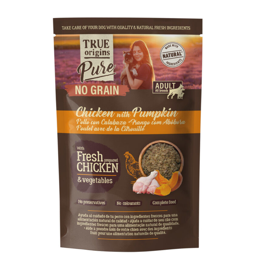 True Origins Pure Comida h&uacute;mida de frango e ab&oacute;bora para c&atilde;es , , large Imagem n&uacute;mero 1
