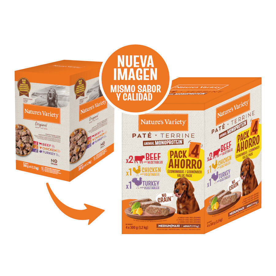 4 saquetas x 300 g Nature's Variety Original Adult Medium Pat&ecirc; saquetas para c&atilde;es, , large Imagem n&uacute;mero 2