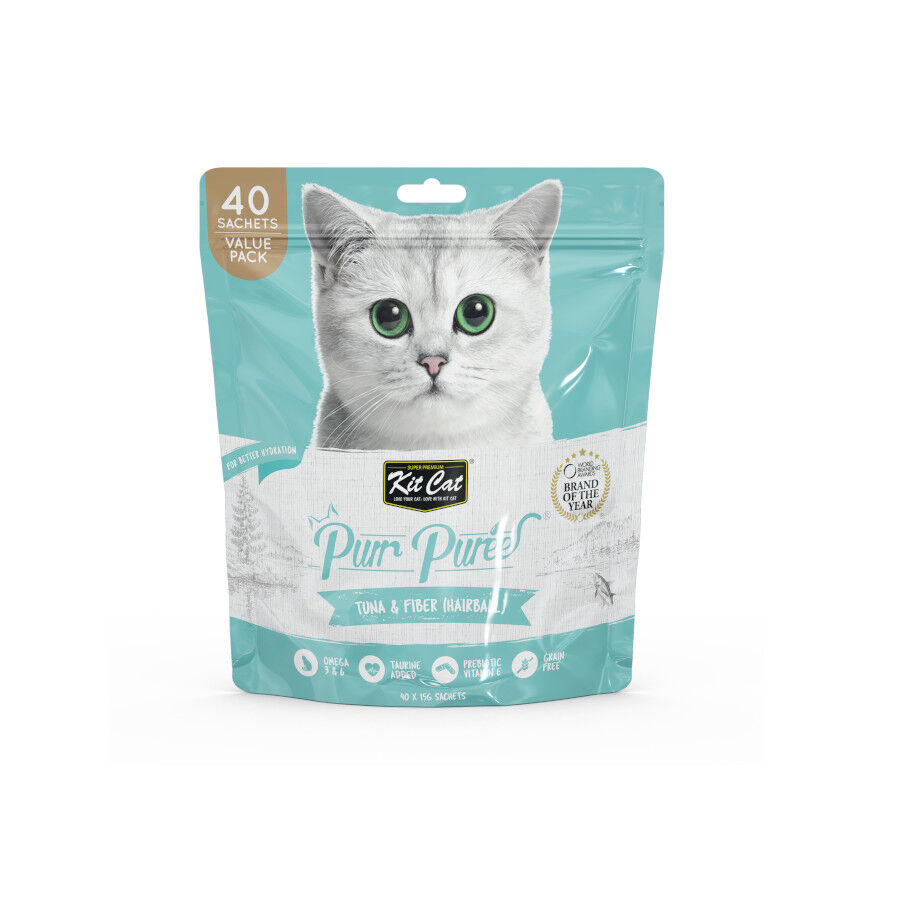 Kit Cat PurPuree Hairball Comida h&uacute;mida de atum e fibra em saquetas para gatos, , large Imagem n&uacute;mero 1