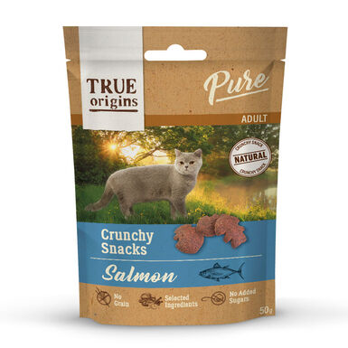 True Origins Snacks Pure Adult Crunchy de Salmão para gatos