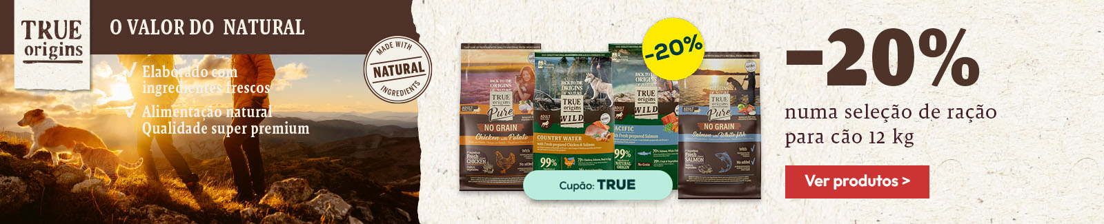 True Origins: -20% numa sele&ccedil;&atilde;o de ra&ccedil;&atilde;o para c&atilde;o 12 kg
