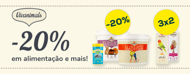 Vivanimals: -20% numa seleção de alimentação e 3 x 2 numa seleção de snacks 3 unidades.