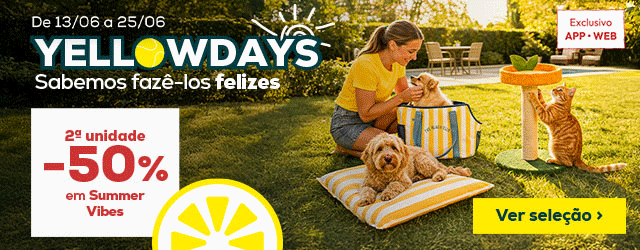 Yellow Days: 50% de desconto na segunda unidade numa seleção de acessórios para cães Summer Vibes.