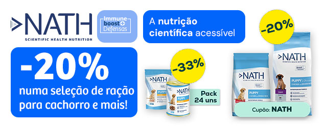 Nath: -20% numa seleção de ração para cachorro e -33% numa seleção de packs de alimentação húmida para cachorro