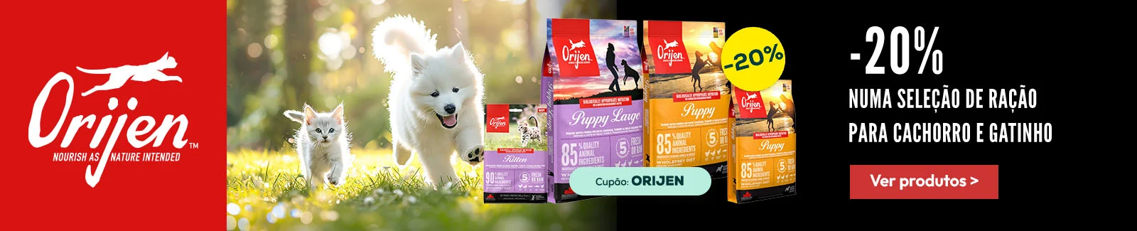 Orijen: -20% numa sele&ccedil;&atilde;o de ra&ccedil;&atilde;o para cachorro e gatinho