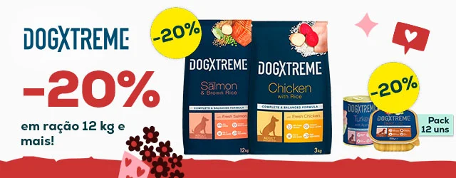 Dogxtreme: -20% em ração 12 kg, -20% numa seleção de packs de alimentação húmida