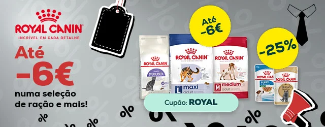 Royal Canin: Até -6€ numa seleção de ração, e -25% numa seleção de packs de alimentação húmida