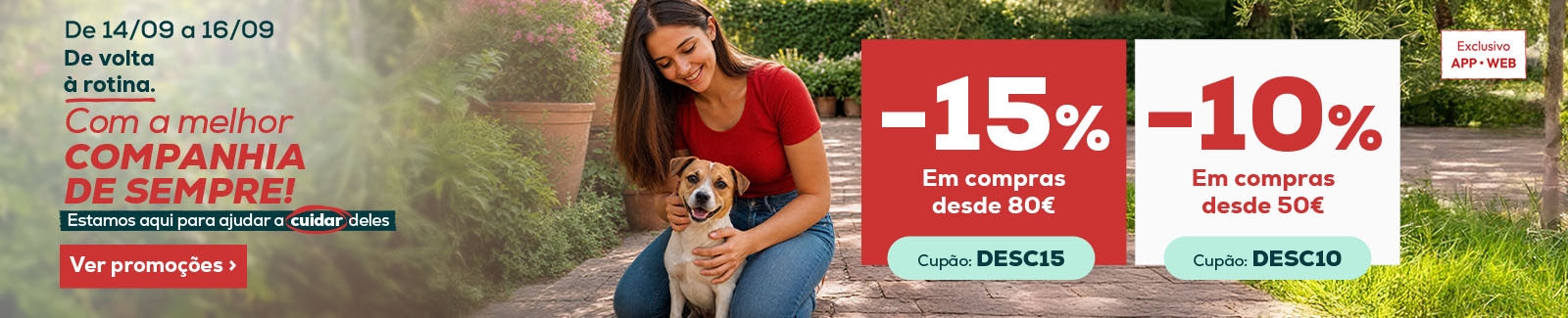 15% de desconto em compras desde 80&euro; ou 10% de desconto em compras desde 50&euro;