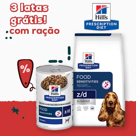Hill's Prescription Diet: Oferta de 3 latas de alimentação húmida  na compra de ração Food Sensitives z/d 10 kg para cão